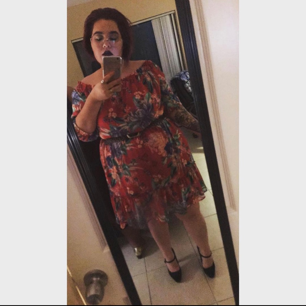 Plus size off shoulder high/low floral dress (Used)
